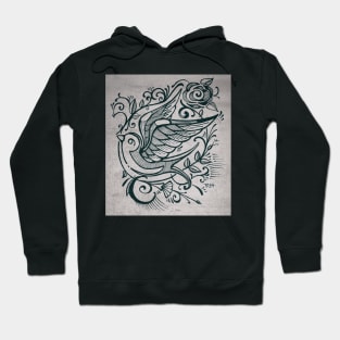 Swallow bird and flowers illustration Hoodie